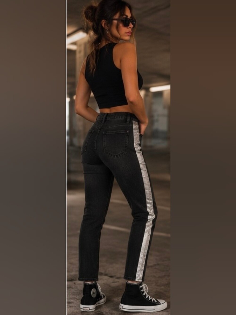 Athleta Black Metallic Side Stripe Sculpting Pants 8